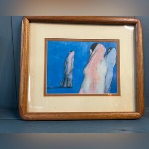 Vintage 1970s Windsor Blue and Cream Abstract Painting - RC Gorman